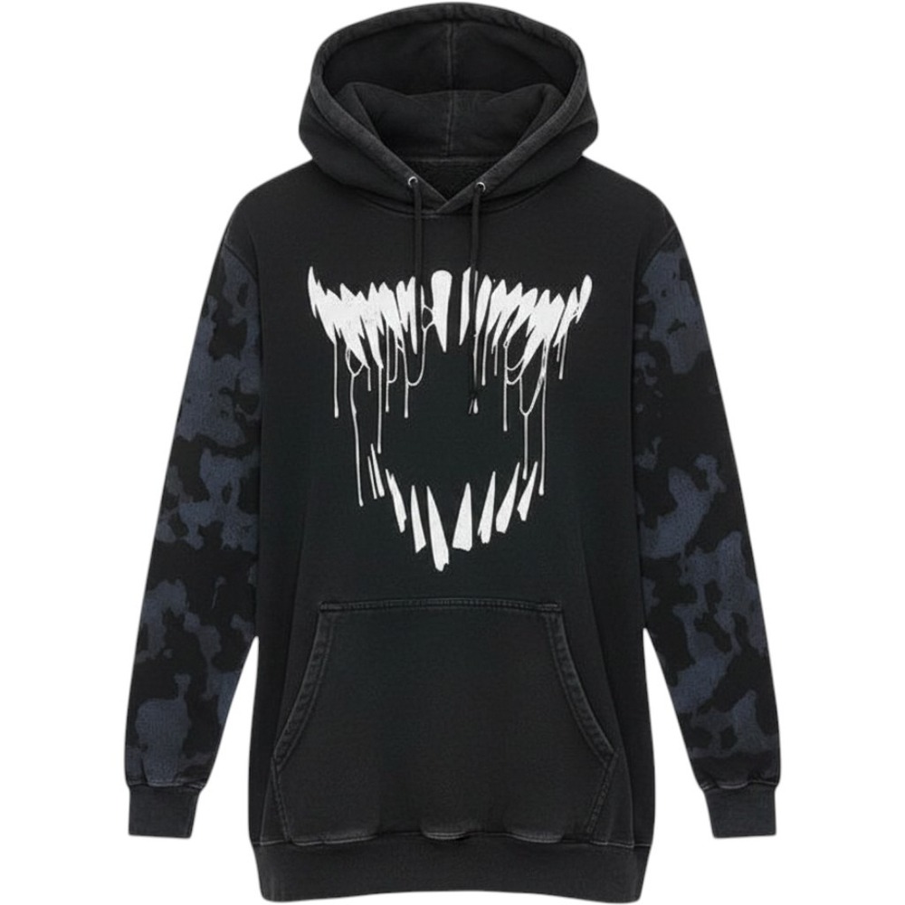Fearsome Revenge Graphic Hoodie w/ Venom Eyes Camo Streetwear Goth Y2K Mens L